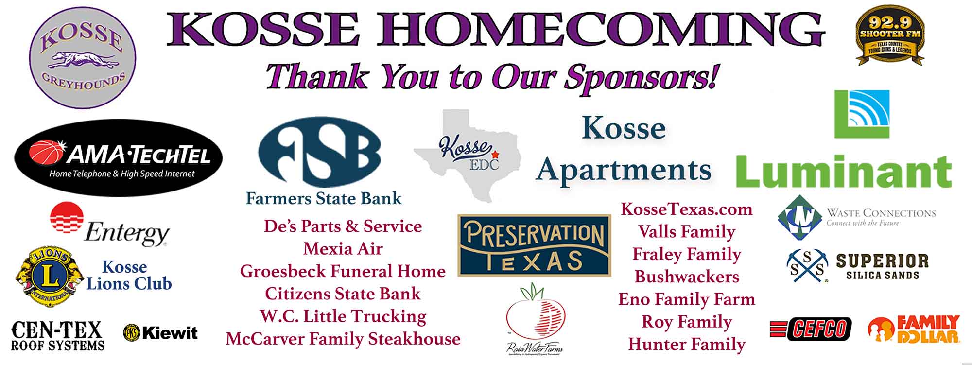 Sponsors to Kosse, Texas! A Little Town with a